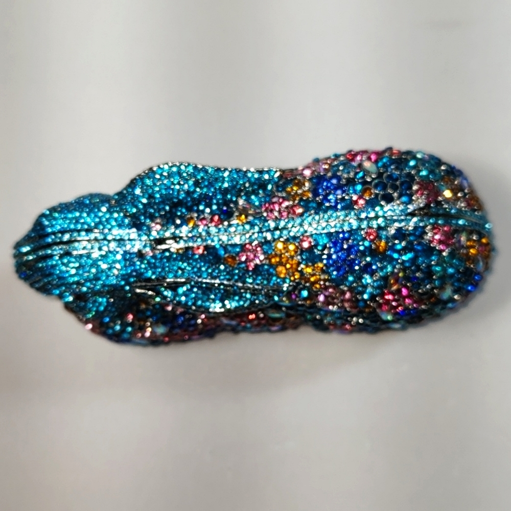 New In Box Blue Colorful Crystals Floral Rabbit Evening Clutch Purse - Picture 7 of 17